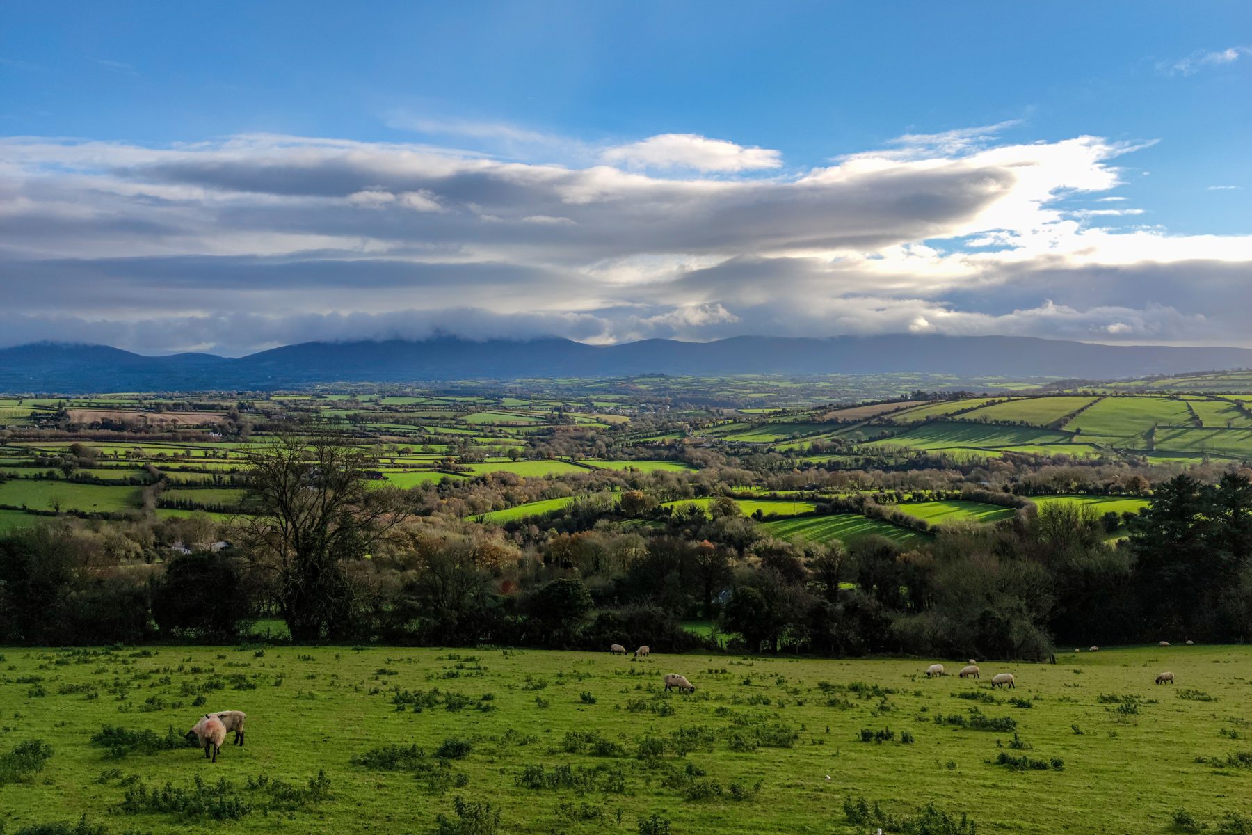 Kerry countryside and mountains under Irish skies